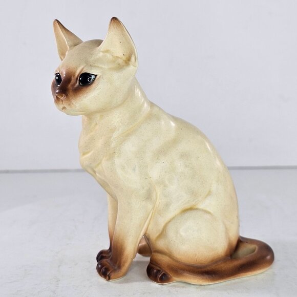 Vintage Ceramic Siamese Cat Figurine Tan Brown Sitting 5" Tall Kitten - Picture 7 of 8